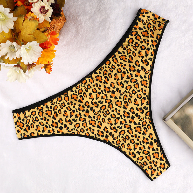 Freedombeauty | T-Back Women's High-Elastic Butterfly Print Leopard Print Low Waist Pure Cotton Underwear Bamboo Velvet Comfortable Hip Lift