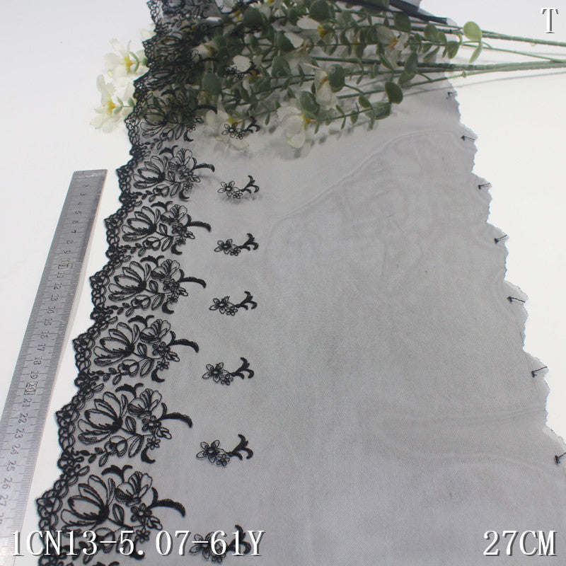 Freedombeauty | Black Unilateral Antique Style Flower Mesh Embroidery Lace Clothing Home Textile 27cm Lace Accessories