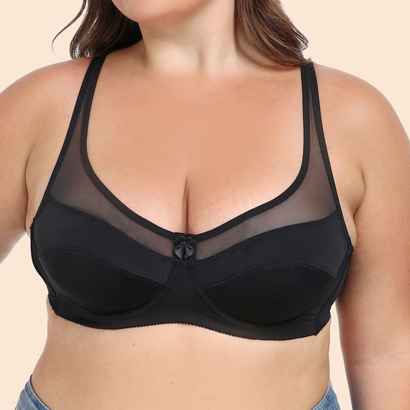Freedombeauty | Translucent Mesh with Steel Ring Ultra-Thin Full Cup plus Size Bra Women's Underwear Big Chest Show Little European and American Style Bra Cdef