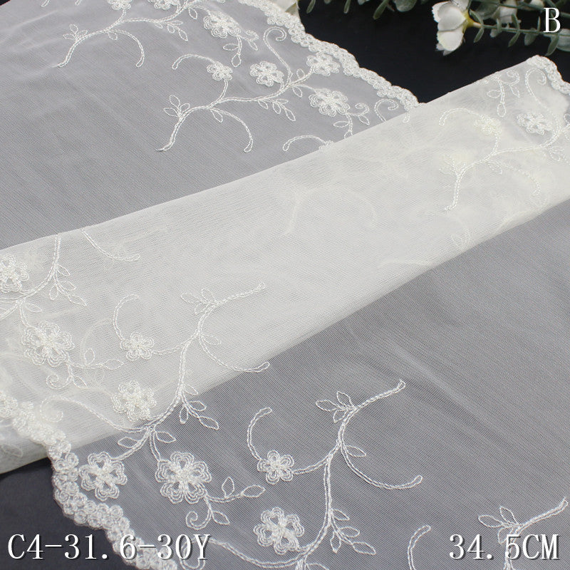 freedombeauty|White Double-Sided Floral Silky Mesh Elastic Embroidery Curtain Sofa Cushion Lace Trim DIY Accessories