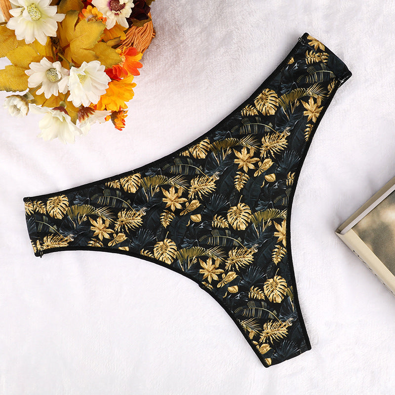 Freedombeauty | T-Back Women's High-Elastic Butterfly Print Leopard Print Low Waist Pure Cotton Underwear Bamboo Velvet Comfortable Hip Lift
