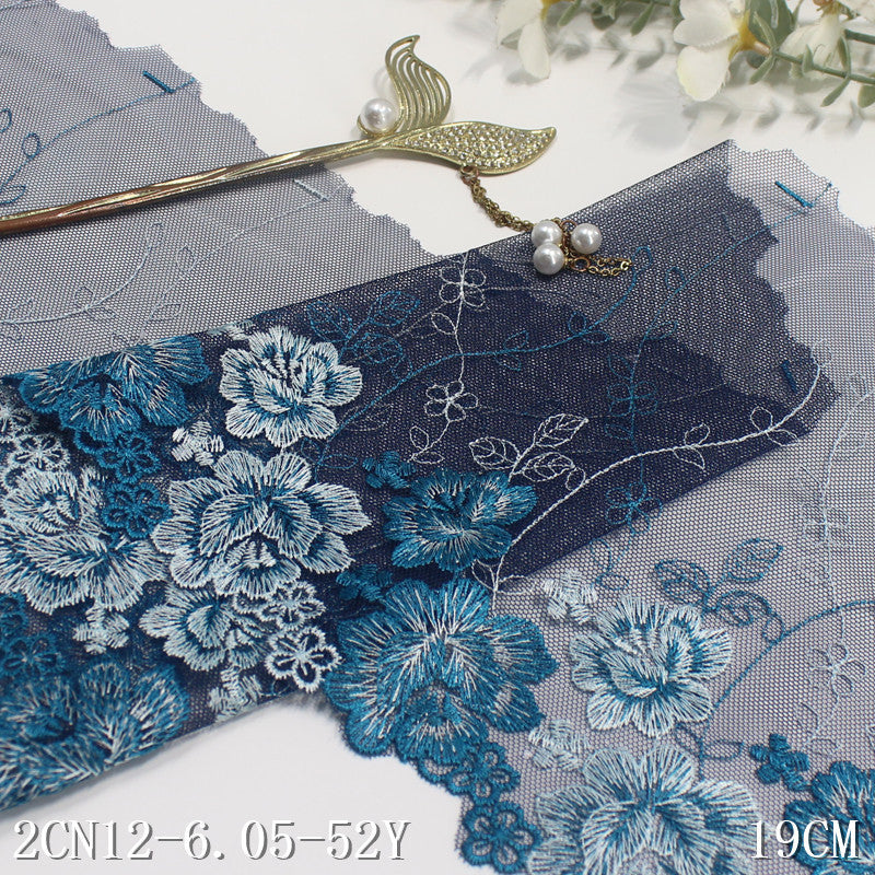 Freedombeauty | Blue Grenadine Unilateral Two-Tone Flower Embroidery Lace Clothing Home Textile 19cm Lace Accessories