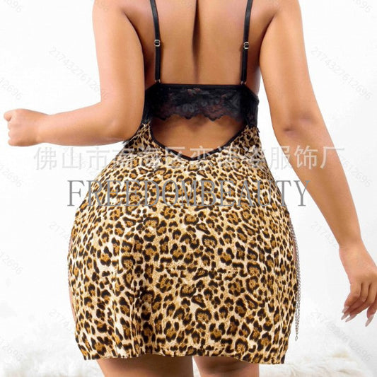 Freedombeauty | Sexy Leopard Print Sexy Lingerie Backless Hot Free off Slip Nightdress Uniform Temptation Flirting Passion Sexy Sleepwear