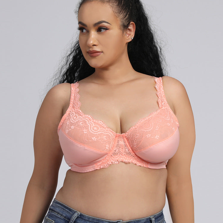 Freedombeauty | 2021 New Boutique European and American plus Size Bra Women's Ultra-Thin Plump Girls Steel Ring Lace Underwear Big Chest Small