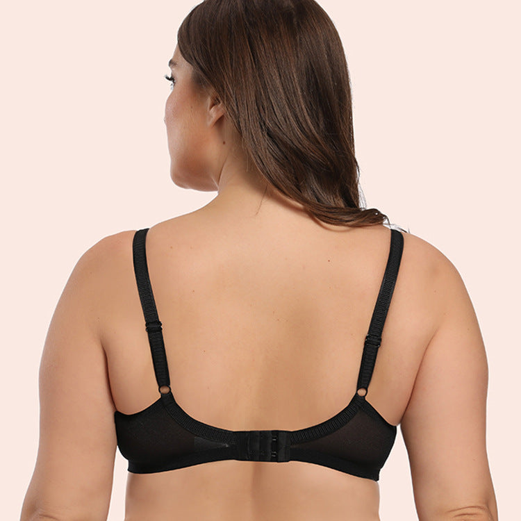 Freedombeauty | Brand plus Size Bra Glossy Thin Cup European and American Underwear Big Chest Show Mini Tie Steel Ring Bra