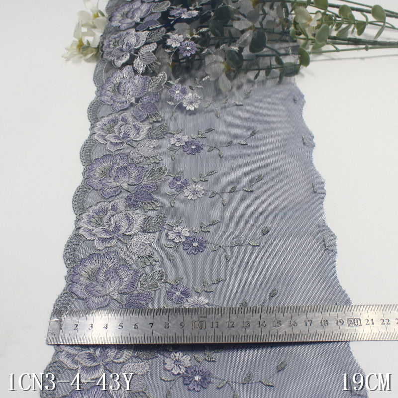 Freedombeauty | Blue Grenadine Unilateral French Flower Embroidery Lace Clothing Home Textile 19cm Lace Accessories