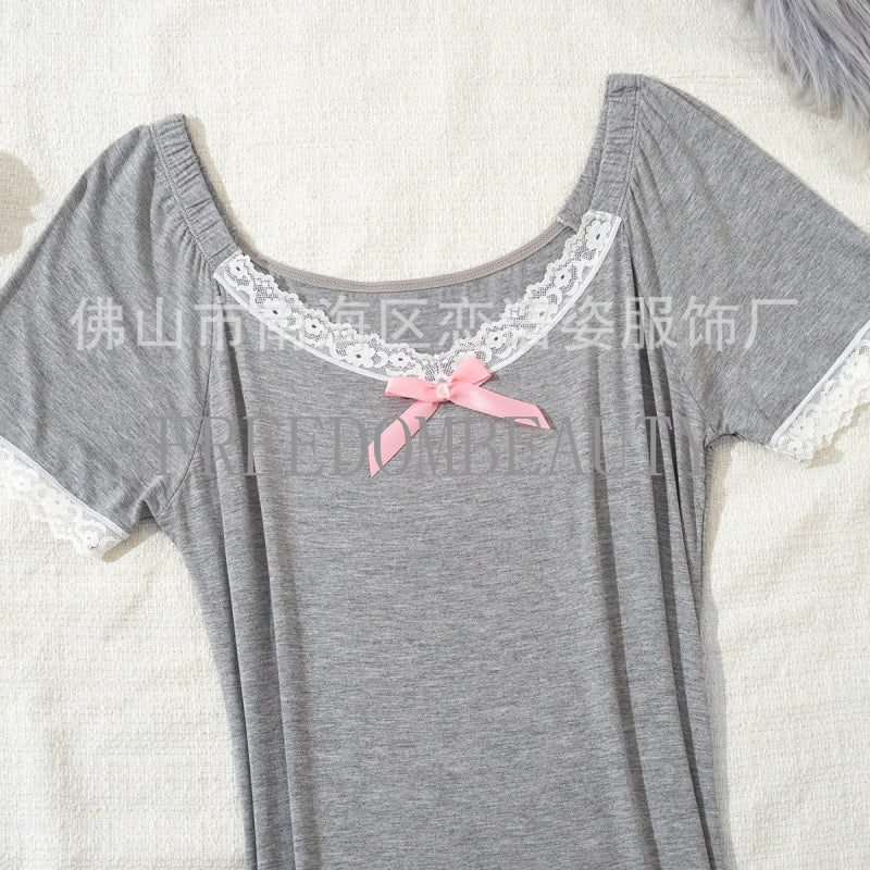 Freedombeauty | Lace Ruffled Short Sleeves Dress Sweet Hot Girl Charm Sexy Pure Desire Wind Waist-Tight Hip Skirt