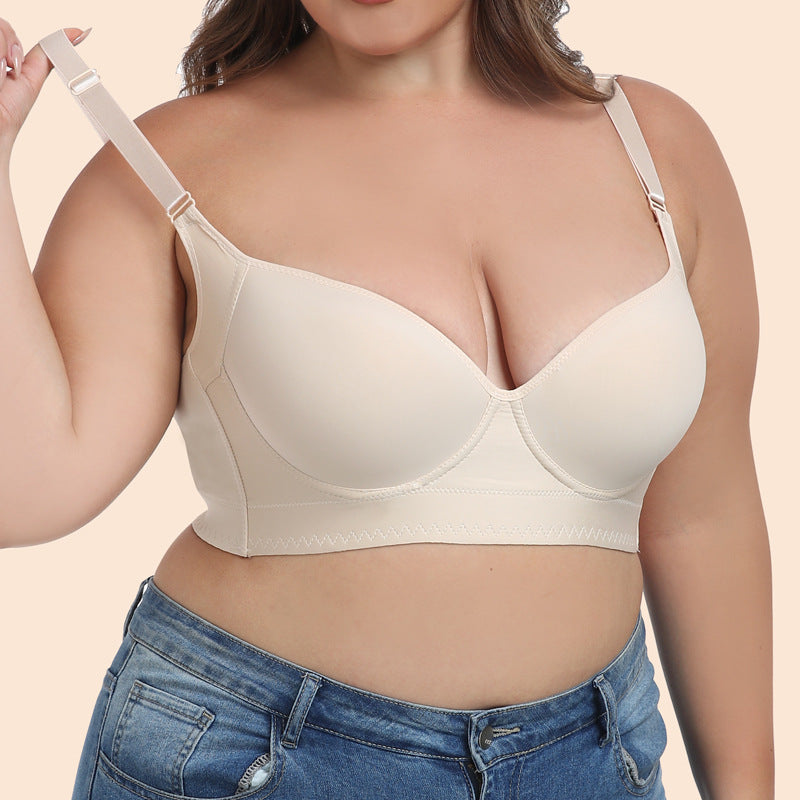 Freedombeauty | European and American Underwear Glossy Big Chest Small Multi-Breasted Adjustable Push up plus Size Bra Bcdefg