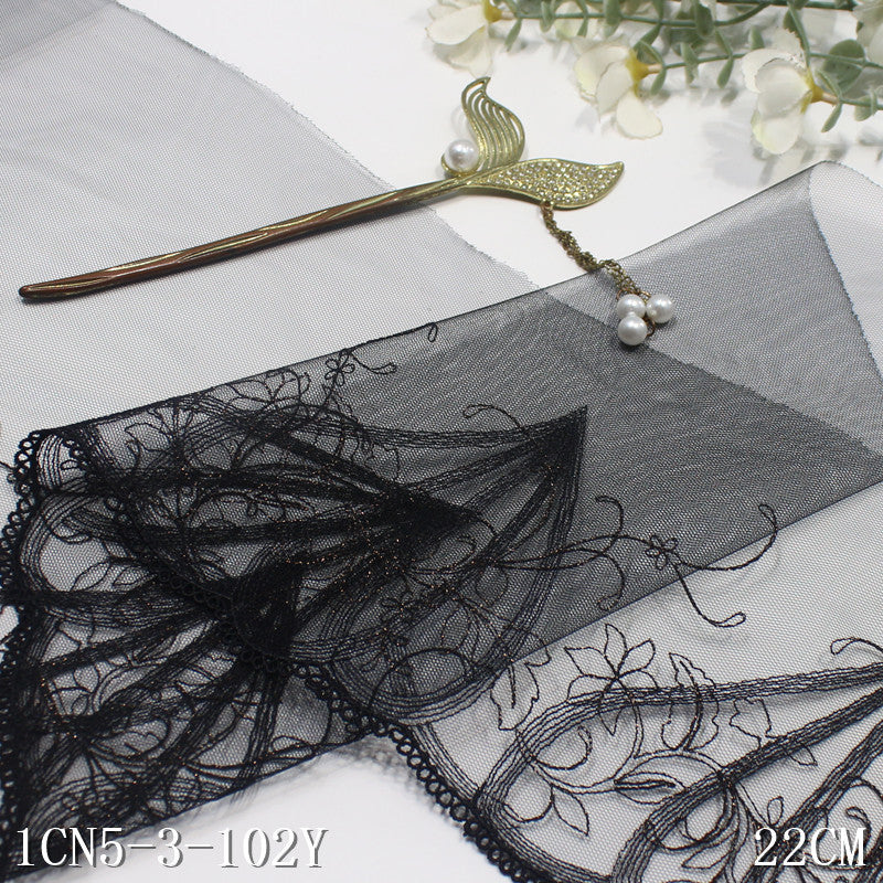 Freedombeauty | Black Unilateral Gold Silk Love Heart Flowers Mesh Embroidered Curtain Sofa Cushion Lace Accessories DIY