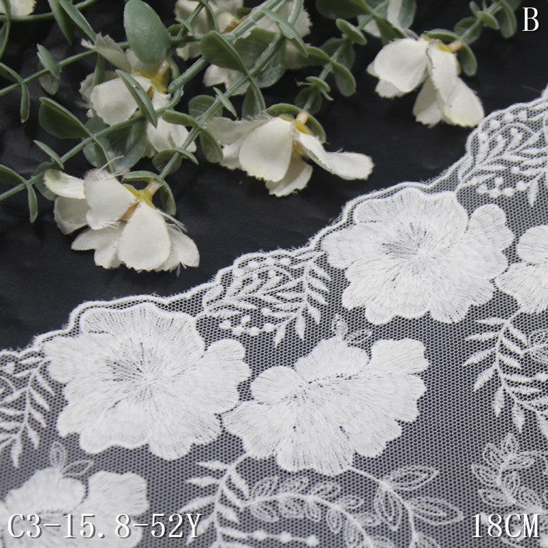 freedombeauty|White Single-Sided Vintage Floral Mesh Embroidery 18cm Curtain Sofa Cushion Lace Trim Accessories