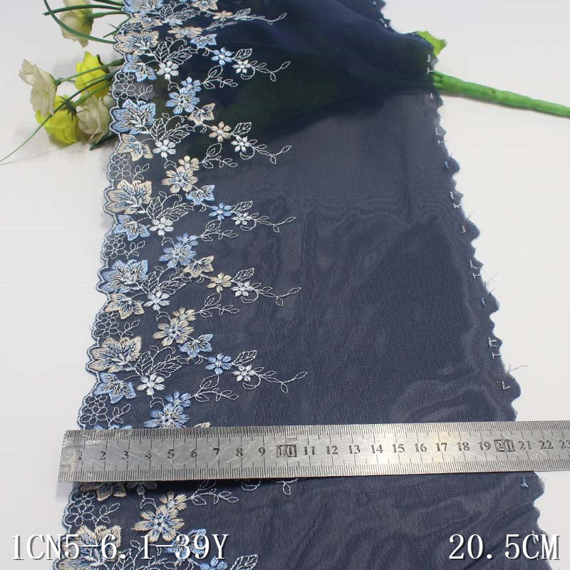 Freedombeauty | Dark Blue Single Side Flowers Print Chiffon Embroidered Lace Curtain Sofa Cushion Lace Accessories