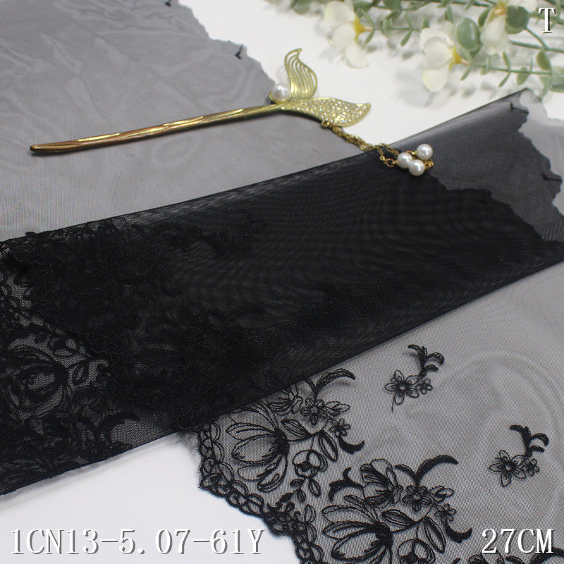Freedombeauty | Black Unilateral Antique Style Flower Mesh Embroidery Lace Clothing Home Textile 27cm Lace Accessories