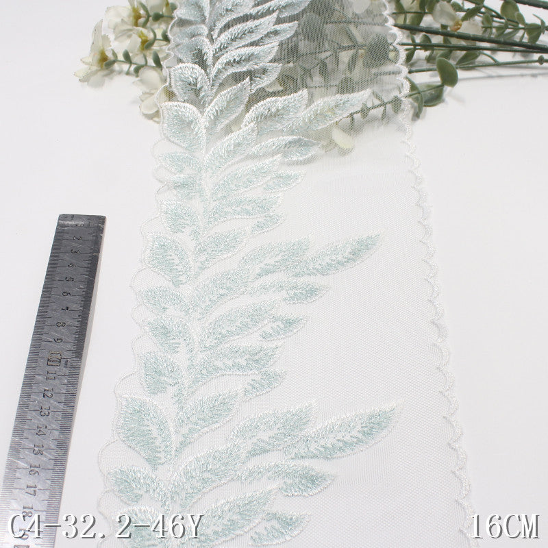 freedombeauty|White Single-Sided Vintage Silver Thread Leaf Mesh Embroidery Curtain Sofa Cushion Lace Trim DIY Accessories