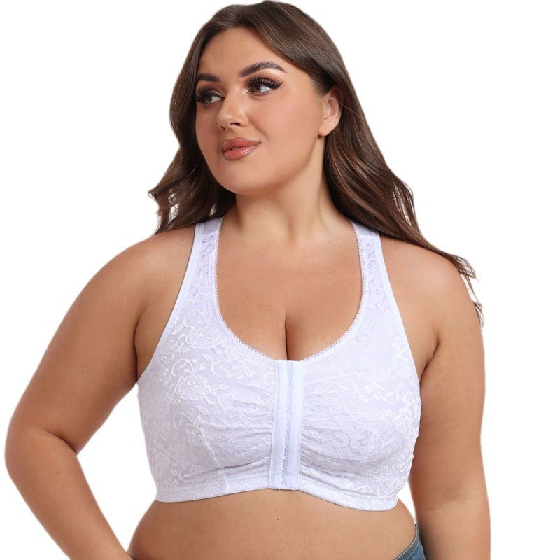Freedombeauty | European and American Style Lace Front Closure Bra Wireless plus Size Underwear Comfortable Plump Girls Bra 200.00kg Sleep 6XL