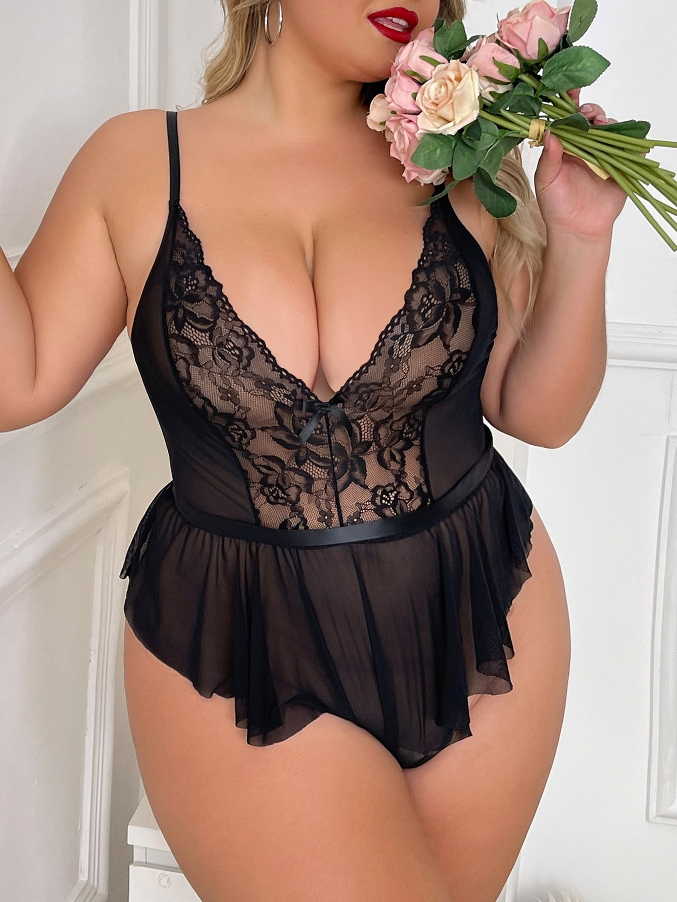 Freedombeauty | European and American Supply New plus Size Sexy Lingerie Lace Seduction Jumpsuit plus Size