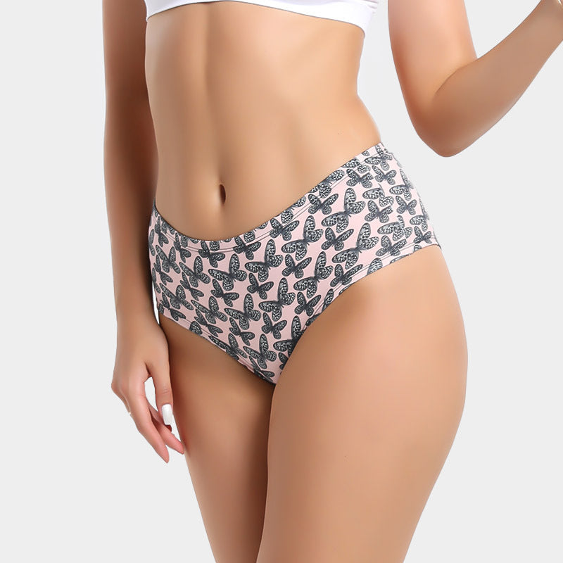 Freedombeauty | New Printed Underwear Women's Sweet and Comfortable Butterfly Pattern Cotton Bottom Grade High Waist Shaping Briefs
