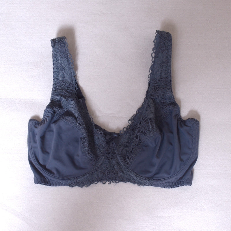 Freedombeauty | Dark Blue Full Cup plus Size Bra Thin Padded Cup Widened Shoulder Strap Sponge-Free Breasts Contracting Bra Bra