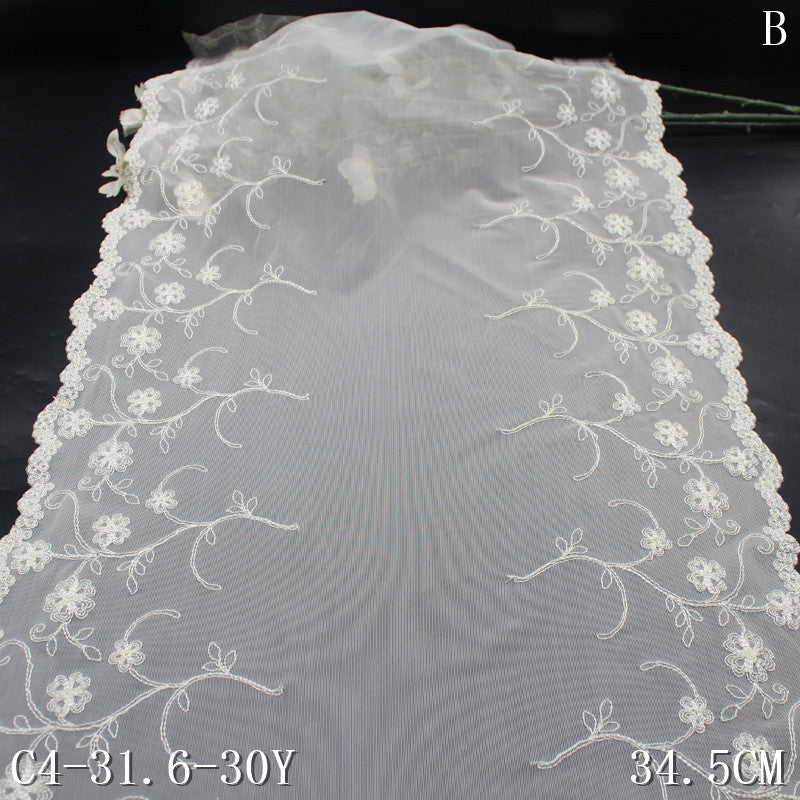 freedombeauty|White Double-Sided Floral Silky Mesh Elastic Embroidery Curtain Sofa Cushion Lace Trim DIY Accessories