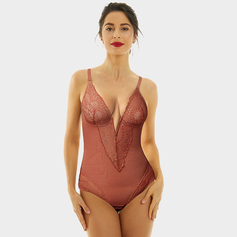 Freedombeauty | European and American Style Lace Hollow Siamese Corset Sexy V-neck Strap Belly Contracting and Hip Lifting Corset Women