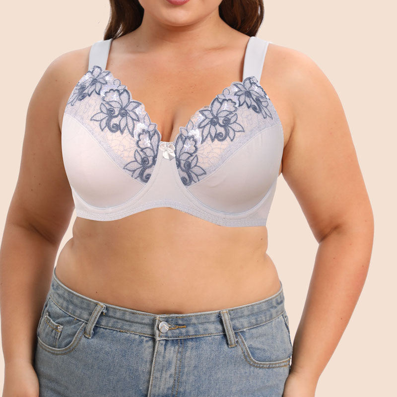 Freedombeauty | Thin Padded Cup Exquisite Embroidered Lace plus Size Bra Big Chest Show Little European and American Style Underwear Plump Girls Bra CDEF Cup