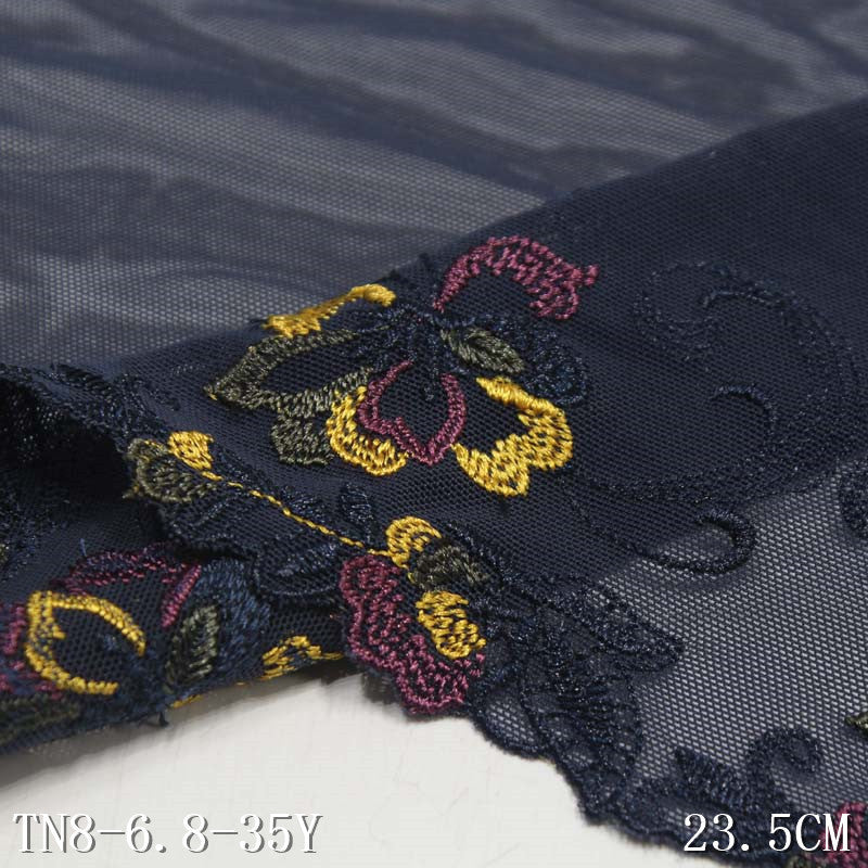 Freedombeauty | Blue Black Polyester Thread Medium Elastic Colorful Flower Embroidery Lace Accessories Curtain Mother Dress Lace