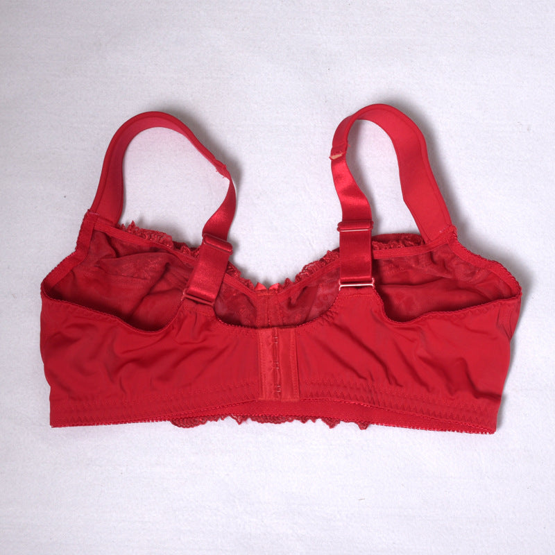 Freedombeauty | Red Full Cup Wireless Ultra-Thin plus Size Bra Embroidered Lace Edge Translucent Sexy European and American Underwear Bra