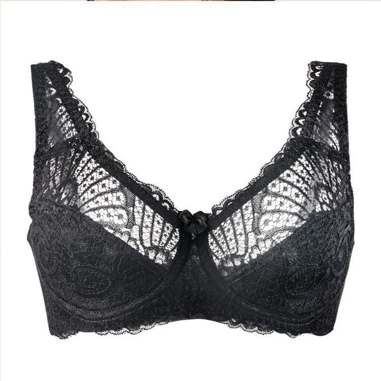 Freedombeauty | Lace Untra Thin Push up Bras Steel Ring plus Size Girl's Underwear Big Chest Display Little European and American Style New Bra Bra M