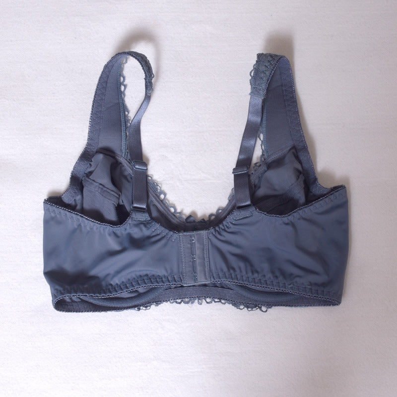 Freedombeauty | Dark Blue Full Cup plus Size Bra Thin Padded Cup Widened Shoulder Strap Sponge-Free Breasts Contracting Bra Bra
