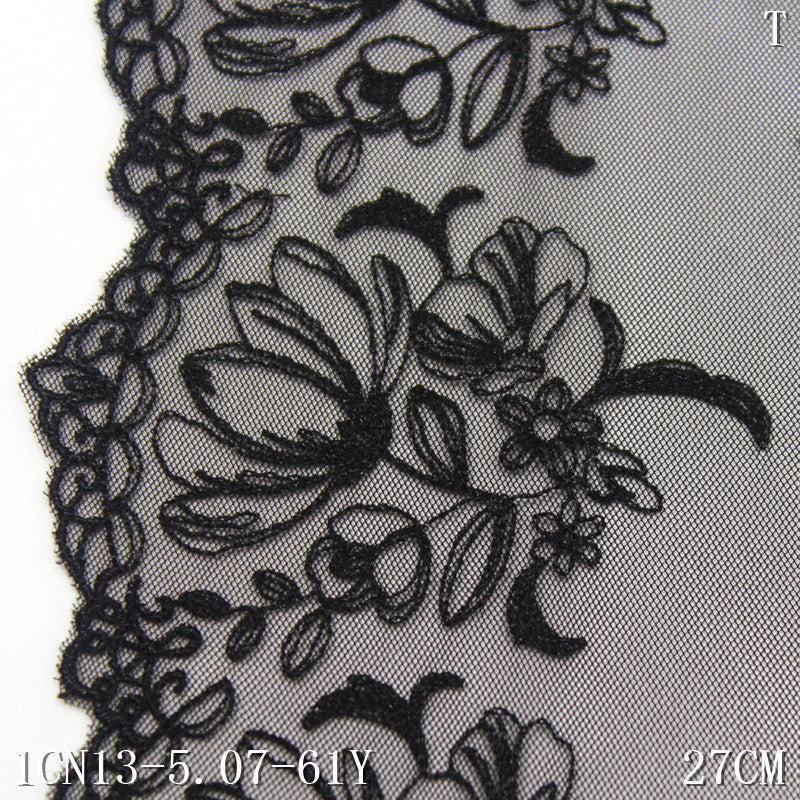 Freedombeauty | Black Unilateral Antique Style Flower Mesh Embroidery Lace Clothing Home Textile 27cm Lace Accessories