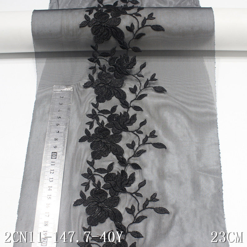 Freedombeauty | Black Silky Mesh Texture Flower Stretch Embroidery 23cm Clothing Cheongsam Lace Accessories