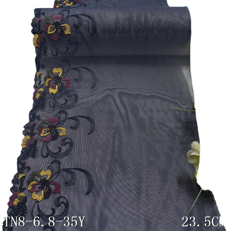 Freedombeauty | Blue Black Polyester Thread Medium Elastic Colorful Flower Embroidery Lace Accessories Curtain Mother Dress Lace