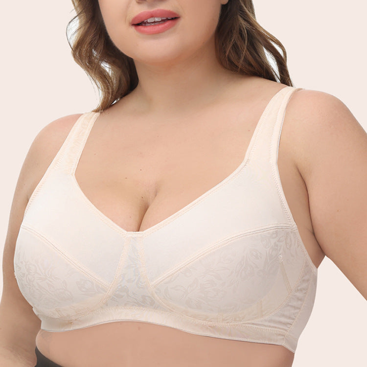 Freedombeauty | Wireless Brushed Pad Wide Shoulder Strap Full Cup plus Size Bra High-End Printing European and American Ultra-Thin Underwear De