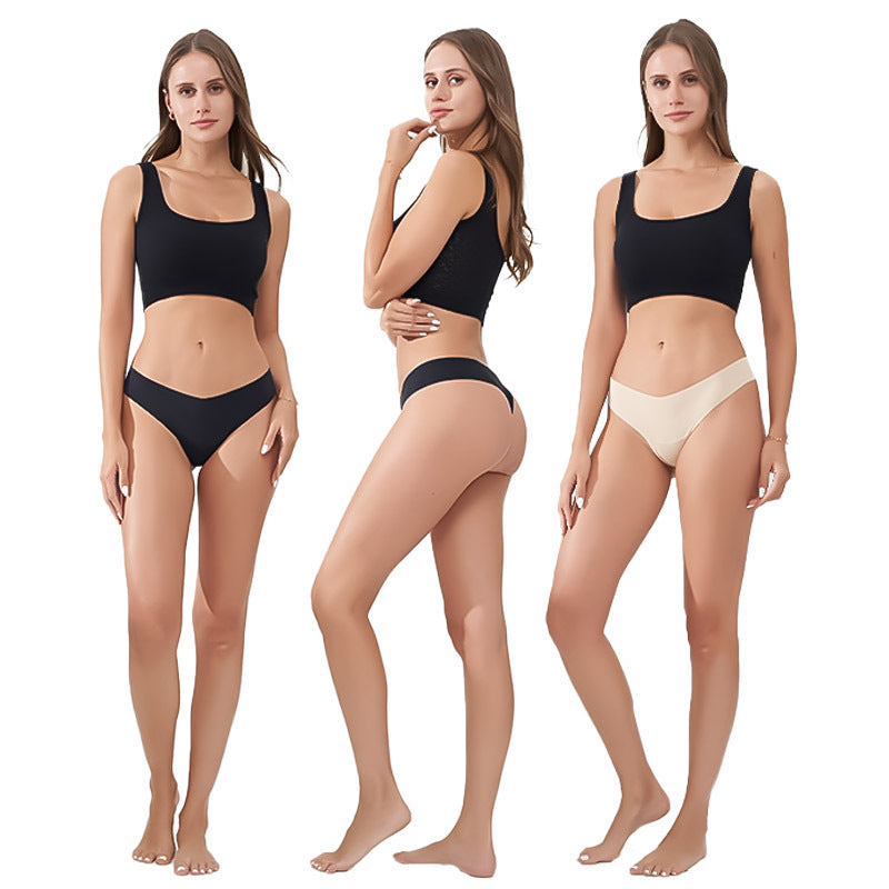 Freedombeauty | Seamless T-Back Women's Sexy Comfortable Low Waist Briefs Nude Feel Sewing Ice Silk Girls' Breathable Underwear in Stock
