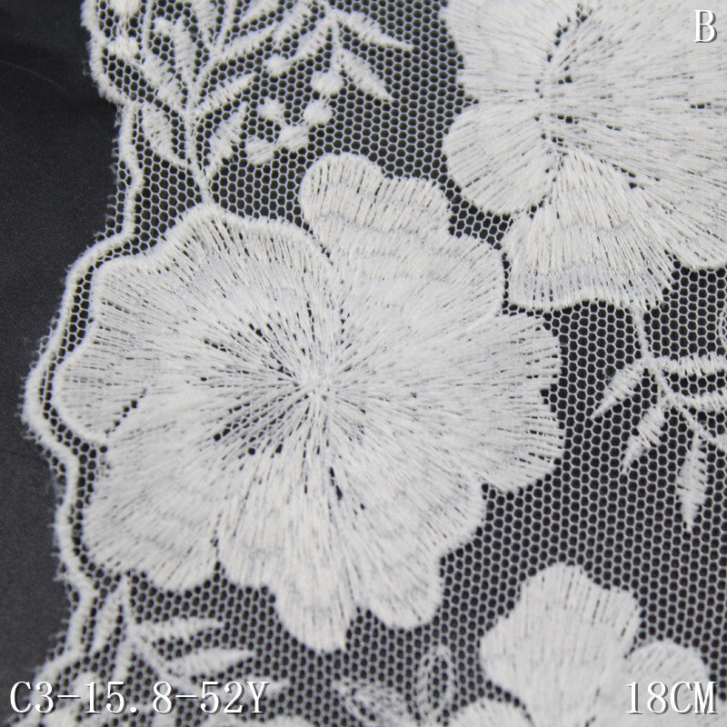 freedombeauty|White Single-Sided Vintage Floral Mesh Embroidery 18cm Curtain Sofa Cushion Lace Trim Accessories