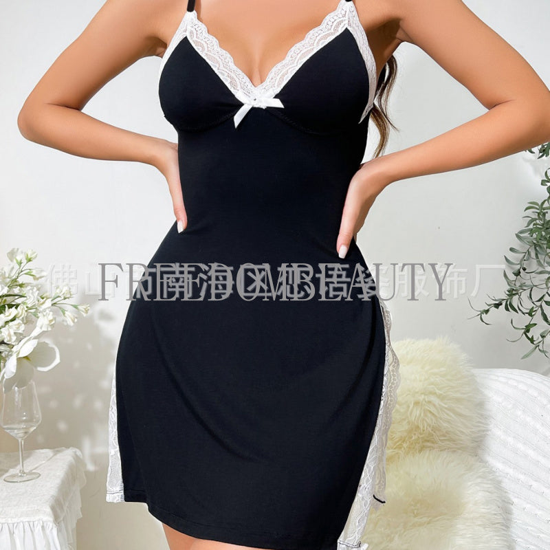 Freedombeauty | New Hot Sale Sweet Lace Sexy Bow Sweet Pure Desire Style Stretch Split Sexy Sleepwear