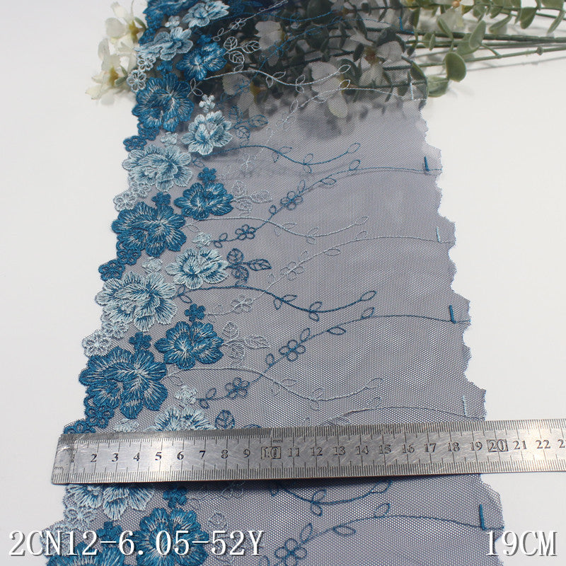 Freedombeauty | Blue Grenadine Unilateral Two-Tone Flower Embroidery Lace Clothing Home Textile 19cm Lace Accessories