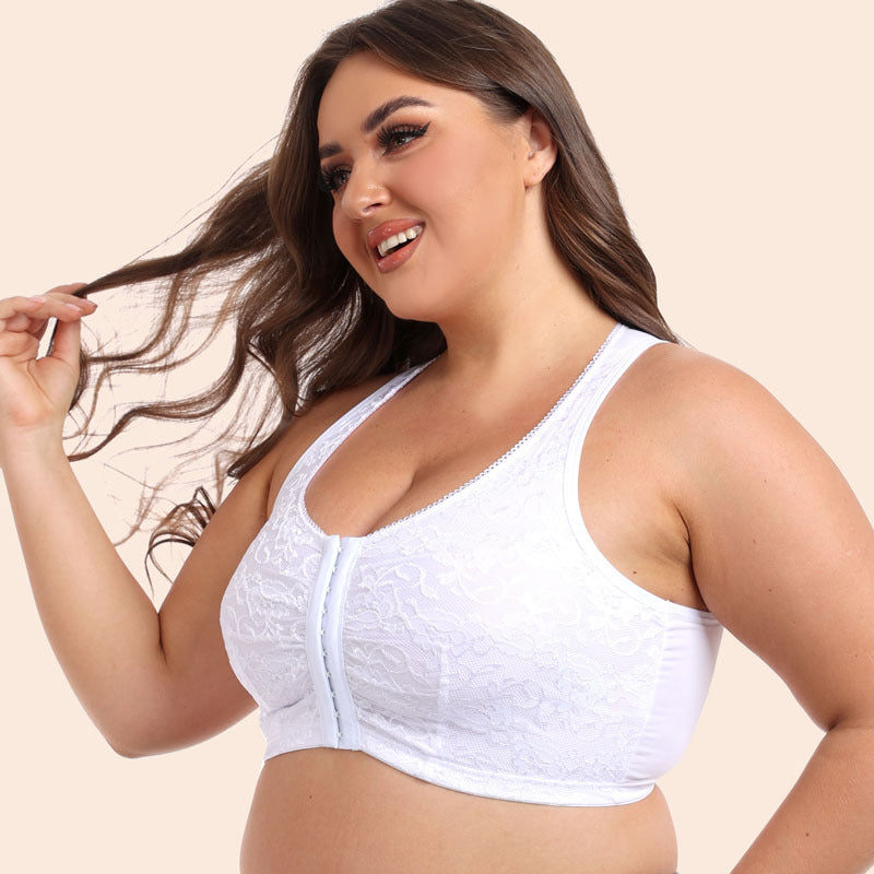 Freedombeauty | European and American Style Lace Front Closure Bra Wireless plus Size Underwear Comfortable Plump Girls Bra 200.00kg Sleep 6XL
