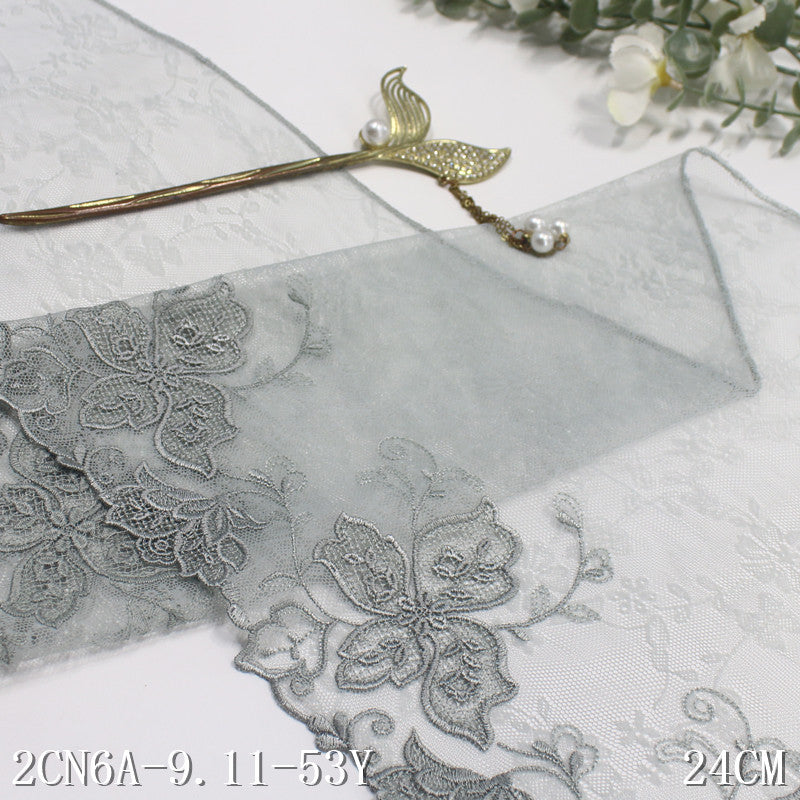 Freedombeauty | Cyan Unilateral Vintage Flower Warp Knitting Net Embroidery Lace Curtain Sofa Cushion Lace Accessories