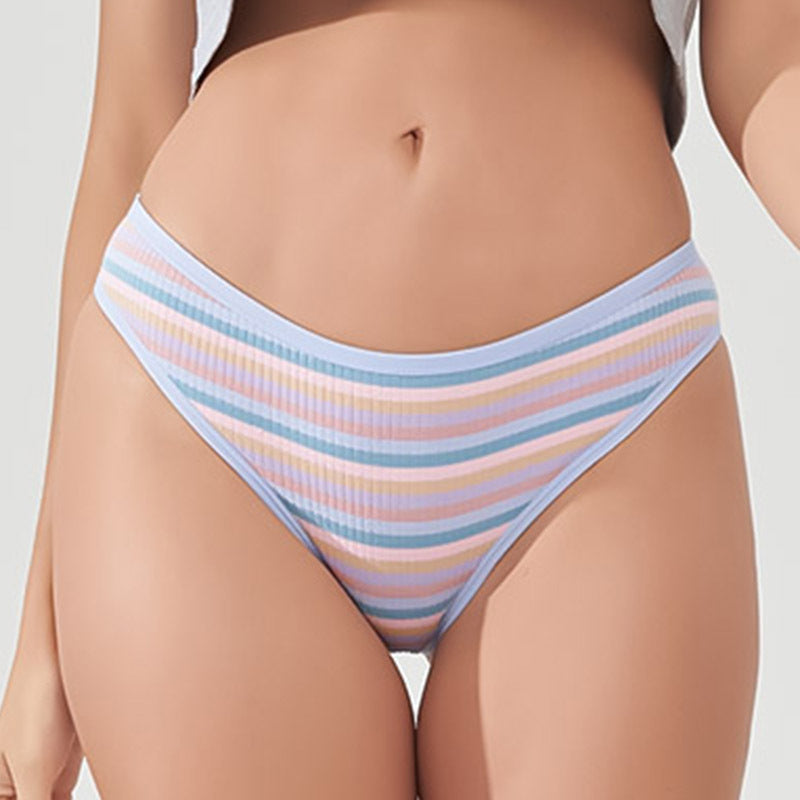 Freedombeauty | New Color Stripes Breathable Threaded Cotton Underwear Women's Comfortable Low Waist Hot Girl Briefs in Stock