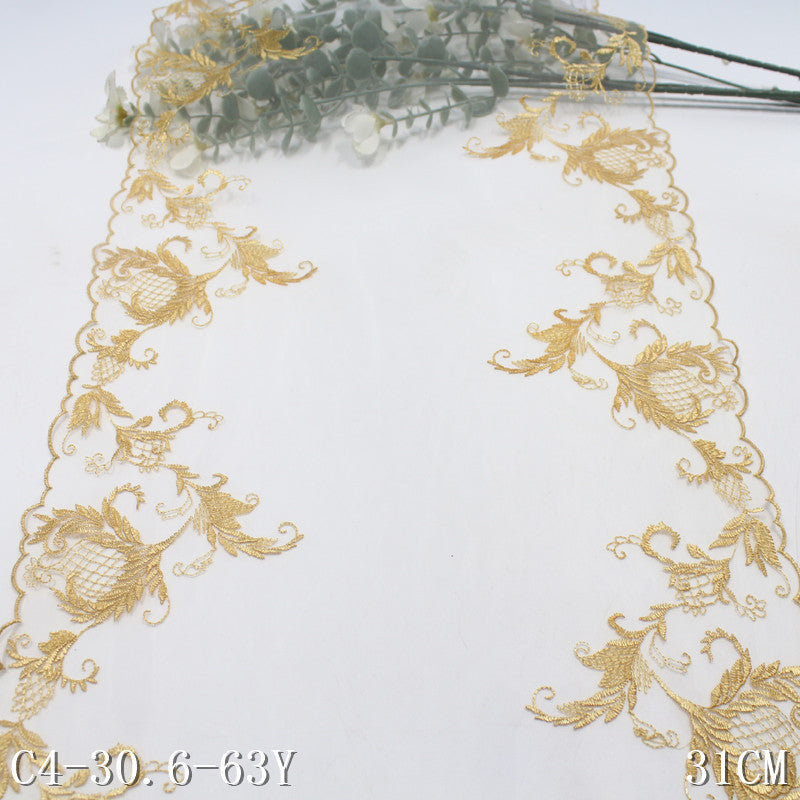 freedombeauty|White Mesh Double-Sided Vintage Flower Embroidery Trim Curtain Sofa Cushion Lace Trim DIY Accessories