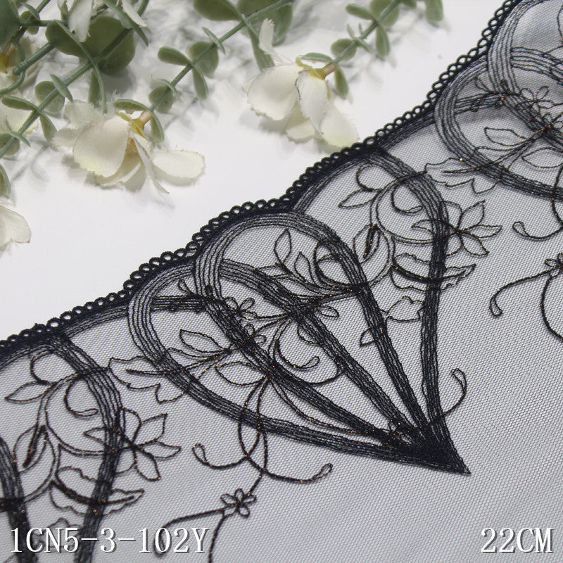 Freedombeauty | Black Unilateral Gold Silk Love Heart Flowers Mesh Embroidered Curtain Sofa Cushion Lace Accessories DIY