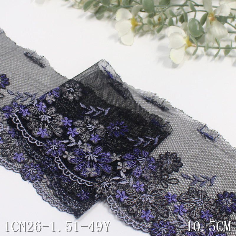 Freedombeauty | Black Mesh Unilateral Vintage Flower Embroidery Lace Clothing Home Textile 21cm Lace Accessories