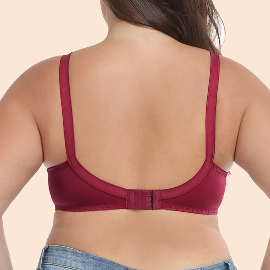 Freedombeauty | Wine Red C Cup Ultra-Thin Full Cup without Steel Ring Lace Stitching Translucent plus Size Bra European and American Style Underwear