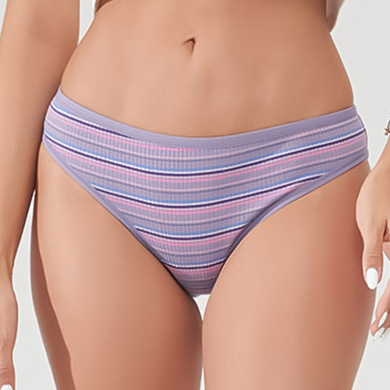 Freedombeauty | European and American New Color Striped Sports Fitness Underwear Rainbow Thread Cotton Ladies Low Waist Sexy Briefs