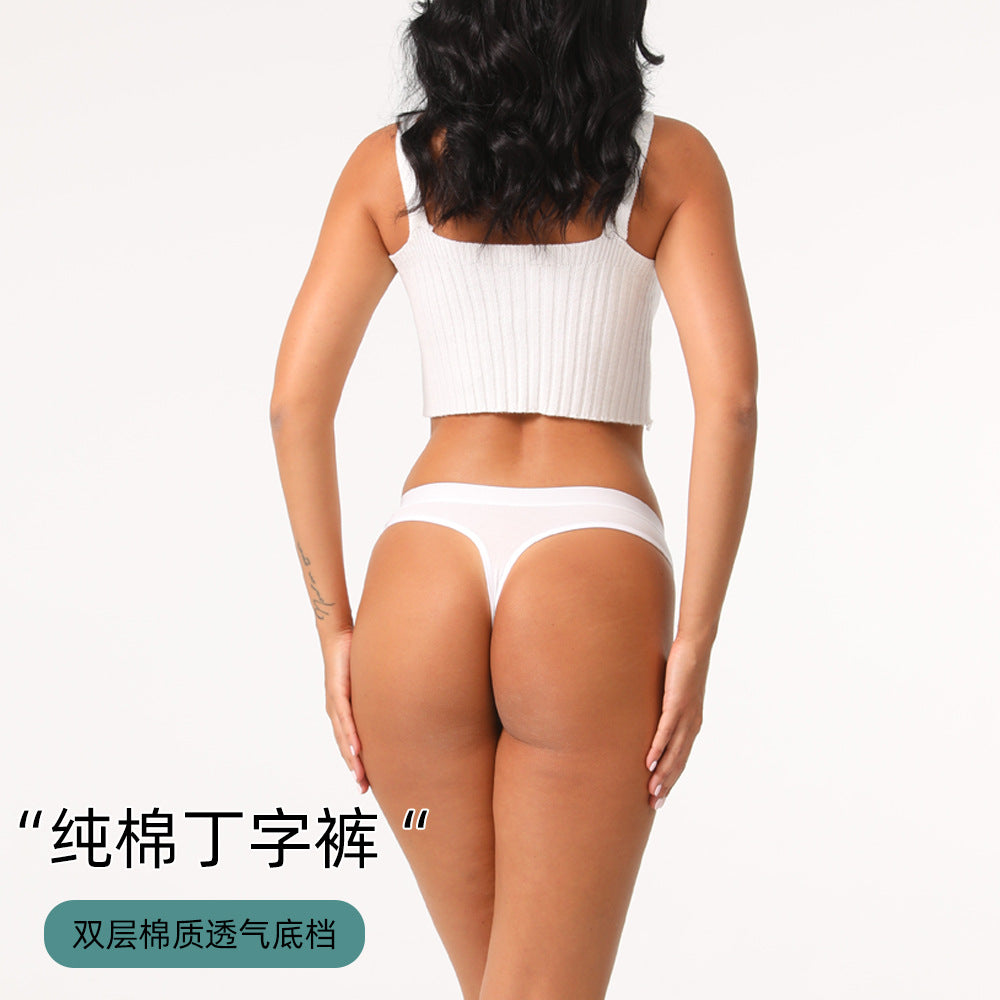 Freedombeauty | Solid Color plus Size Underwear Women's Cotton European and American T-Back Sexy Seamless Breathable Pure Desire Women's Briefs