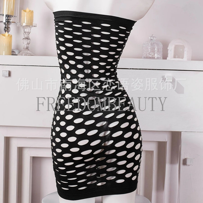 Freedombeauty | Sexy Big Hole Hip Skirt Tube Top Erotic Netting Wear Tulle Skirt Full Body Hollow out See through round Hole Ring