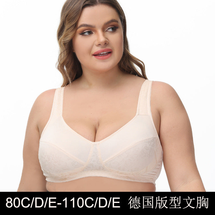 Freedombeauty | Wireless Brushed Pad Wide Shoulder Strap Full Cup plus Size Bra High-End Printing European and American Ultra-Thin Underwear De