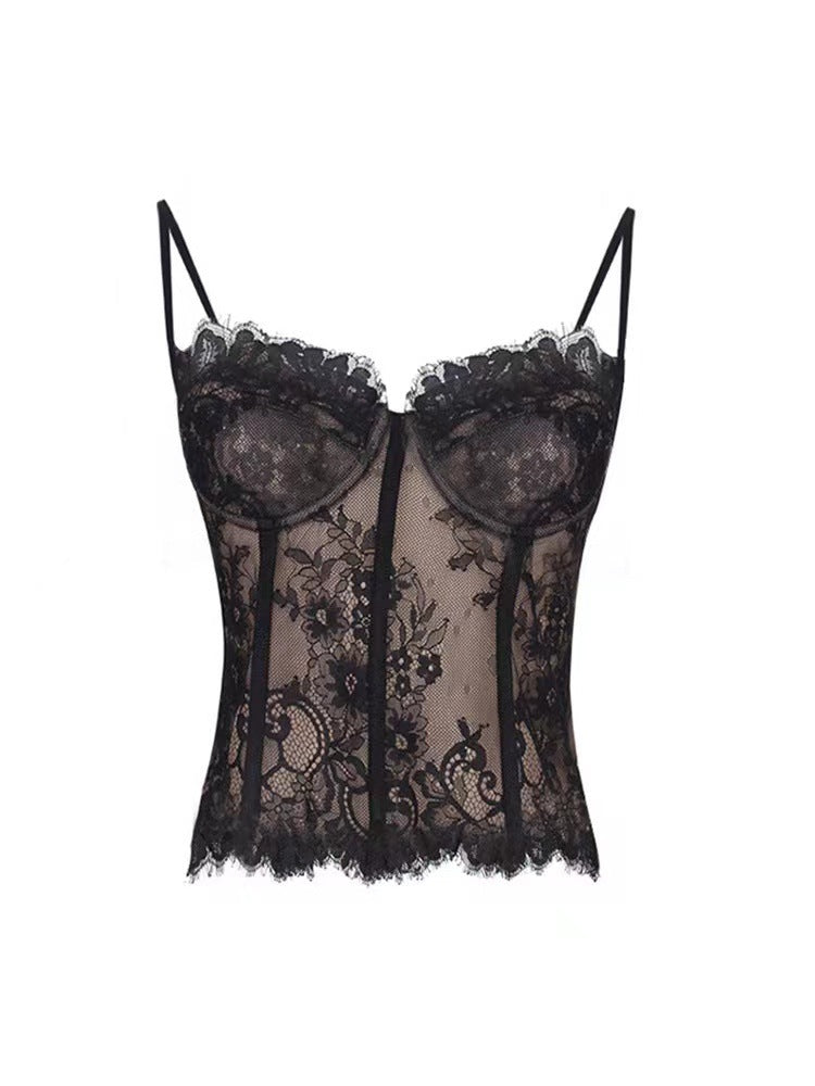 Freedombauty | new French style Fishbone lace sexy sling vest WOMEN'S slim fit slimming top inner wear