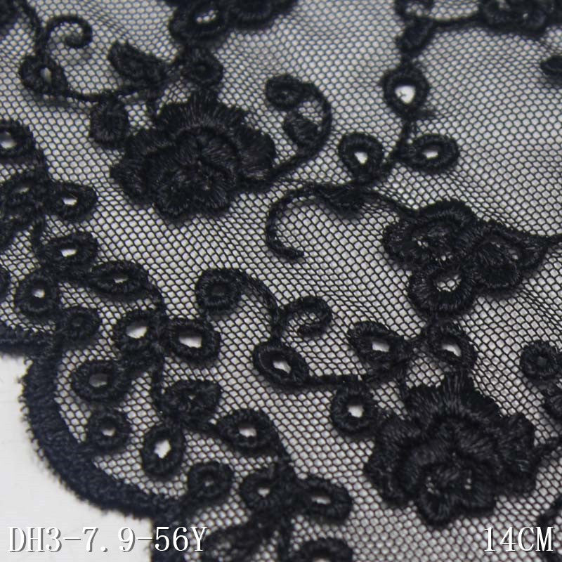 Freedombeauty | Black Single Side Small Flower Embroidery Pattern Lace DIY Handmade Curtain Sofa Cushion Accessories Lace
