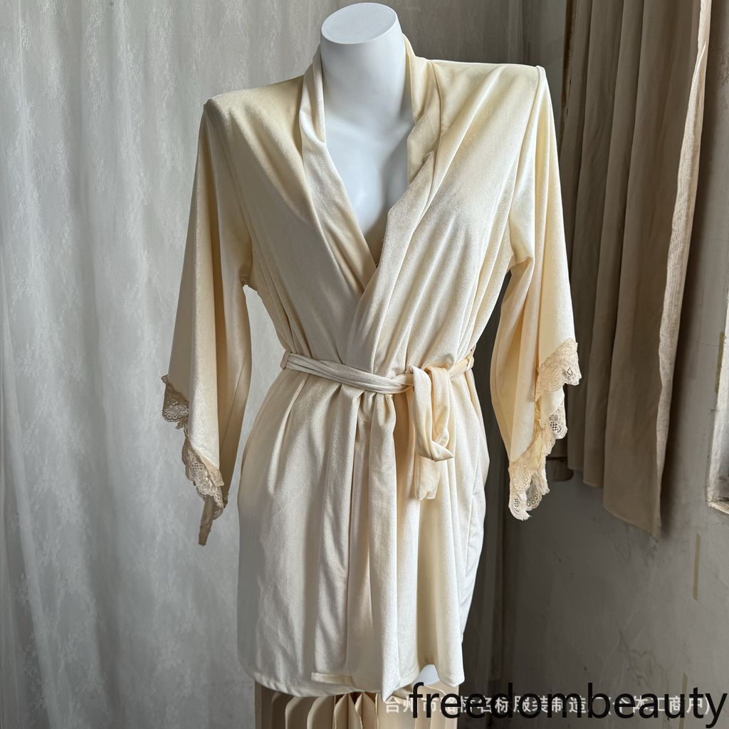 Freedombeauty | 8006 velvet nightgown, Korean velvet nightgown, lace nightgown